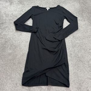 Leith Asymmetrical Ruched Bodycon Dress Womens Medium Black Long Sleeve Classic